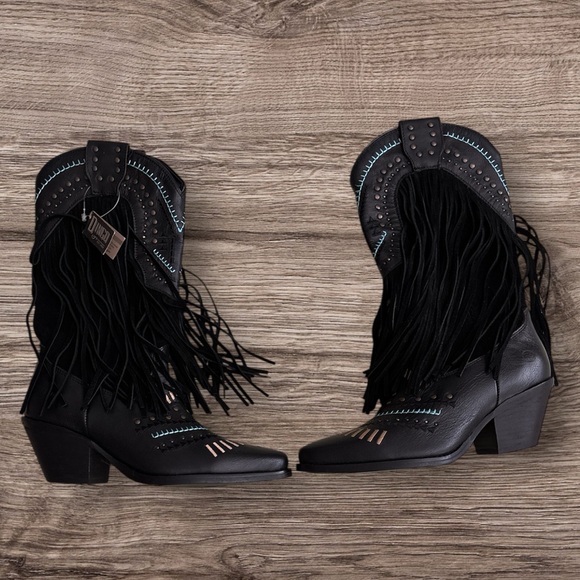 New Dingo cowboy boots embroidered studded tassel cowgirl black, sz 7.5 women’s - Picture 5 of 14